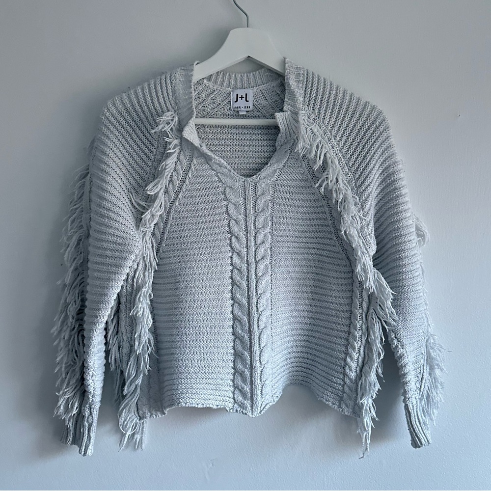 John + Jenn Petra Cable Knit Gray V-Neck Sweater‎ XS